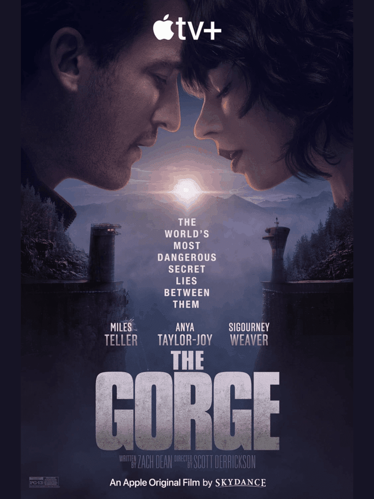 Close-up side profiles of a man and woman facing each other above a misty gorge at sunrise with text overlay.