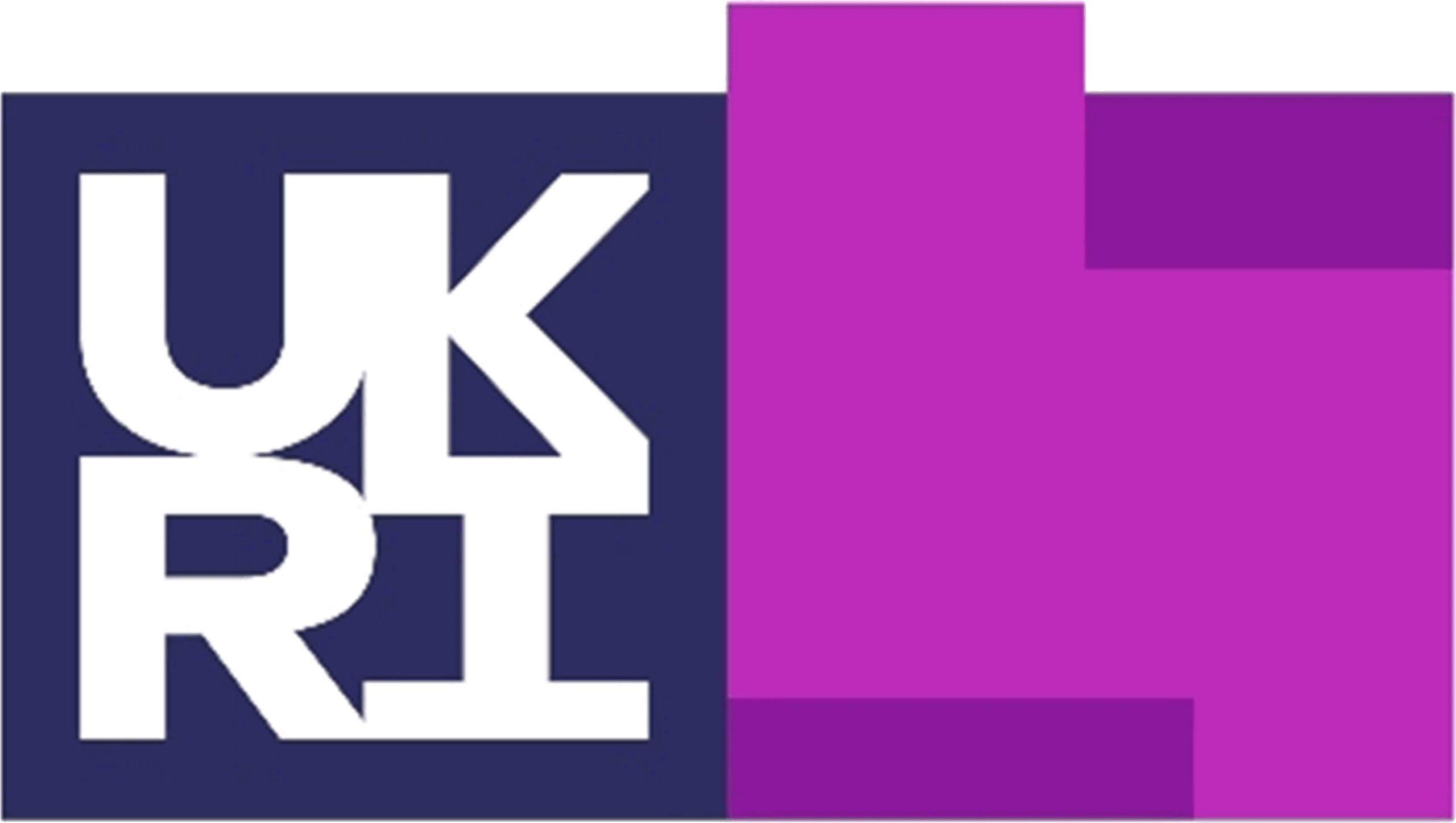 UKRI logo with white letters on dark blue and purple geometric background